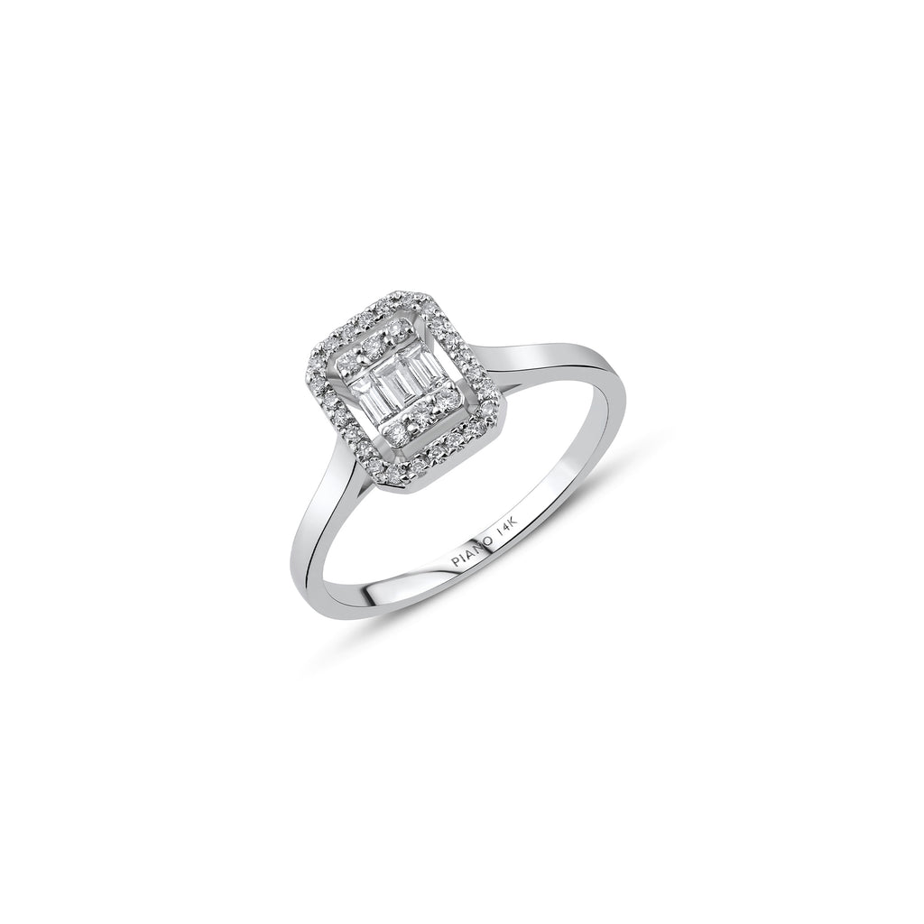 0.22 ct Pırlanta Baget Yüzük / 14 Ayar Beyaz Altın
