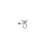Taurus Boğa Burcu Taşlı Altın Piercing / 14 Ayar Beyaz Altın