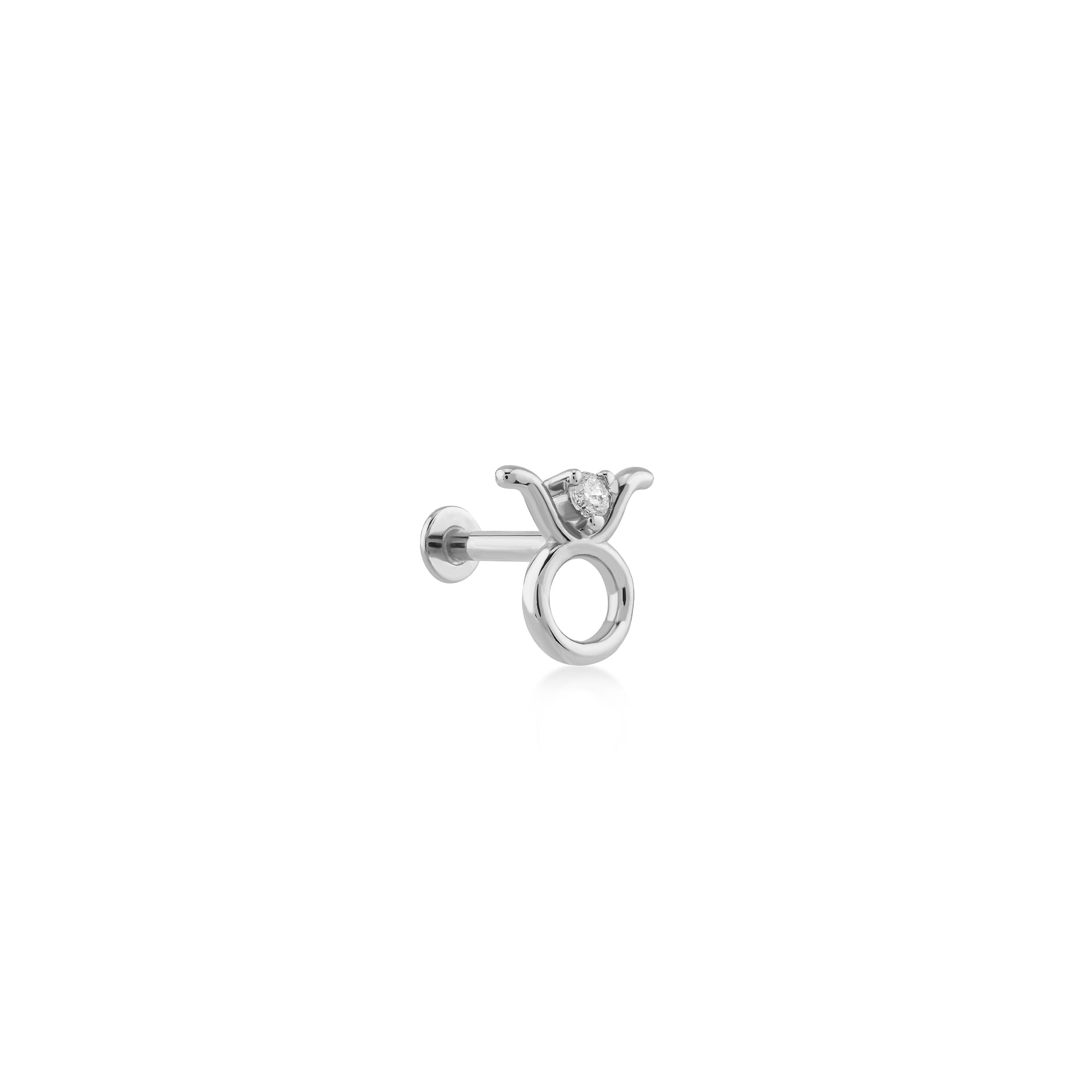 Taurus Boğa Burcu Taşlı Altın Piercing / 14 Ayar Beyaz Altın
