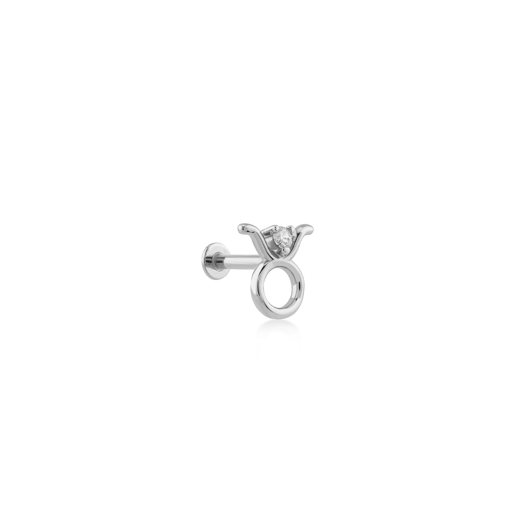 Taurus Boğa Burcu Taşlı Altın Piercing / 14 Ayar Beyaz Altın