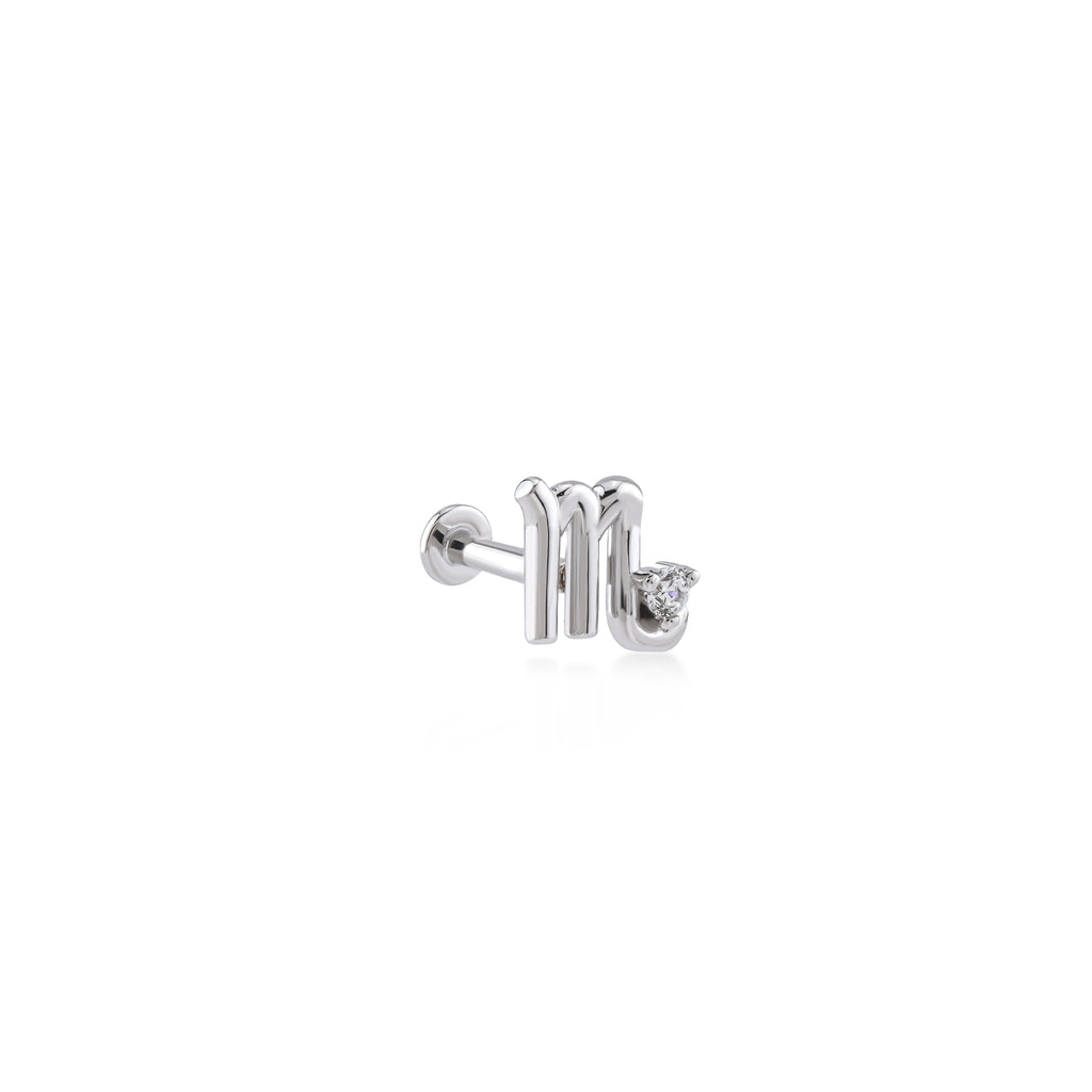 Scorpio Akrep Burcu Taşlı Altın Piercing / 14 Ayar Beyaz Altın