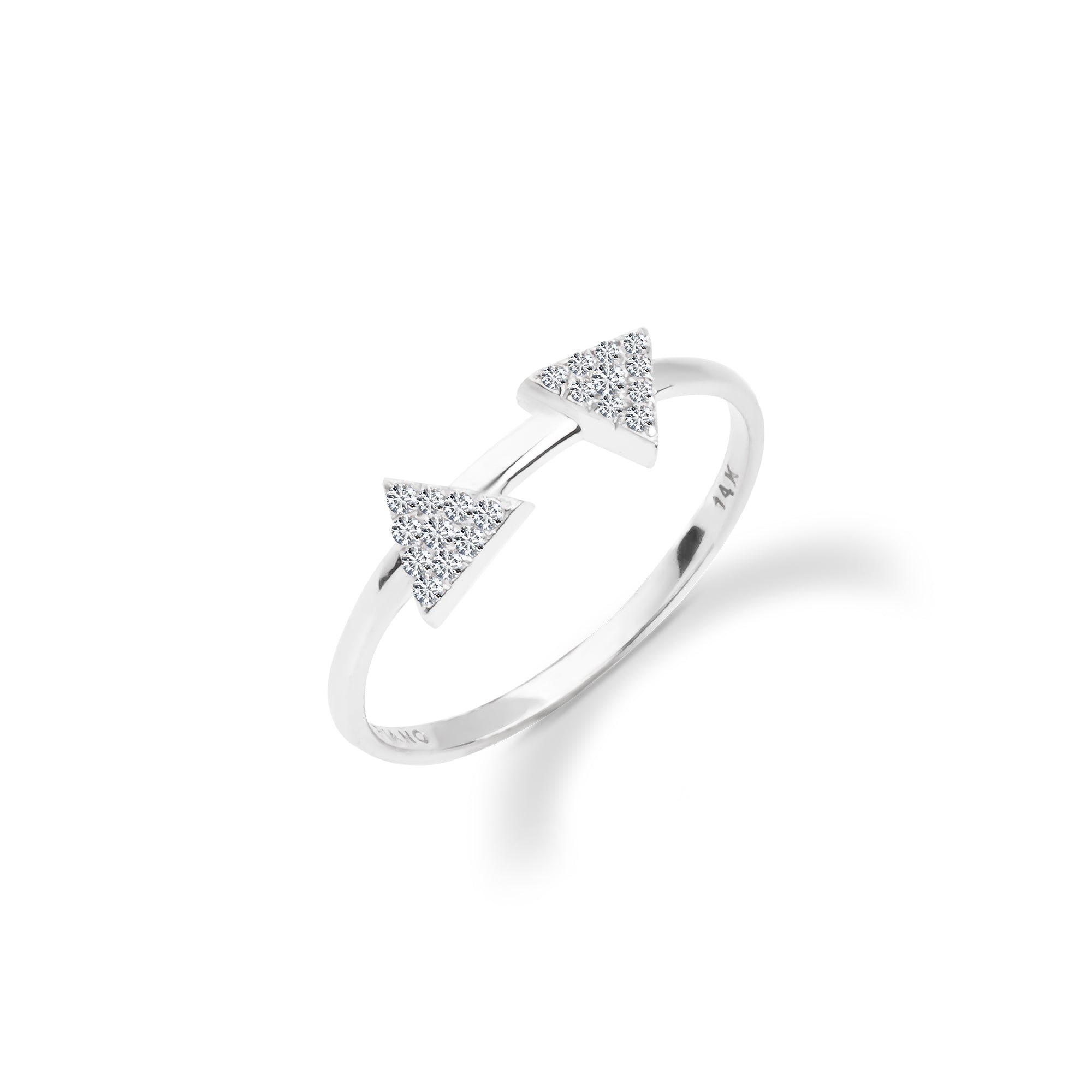 0.11 ct Asimetrik İkiz Minimal Üçgen Pırlanta Yüzük / 14 Ayar Beyaz Altın