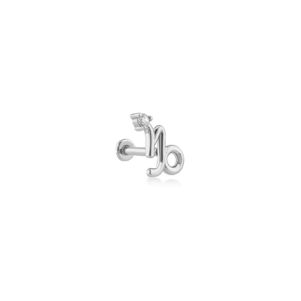 Capricorn Oğlak Burcu Taşlı Altın Piercing / 14 Ayar Beyaz Altın