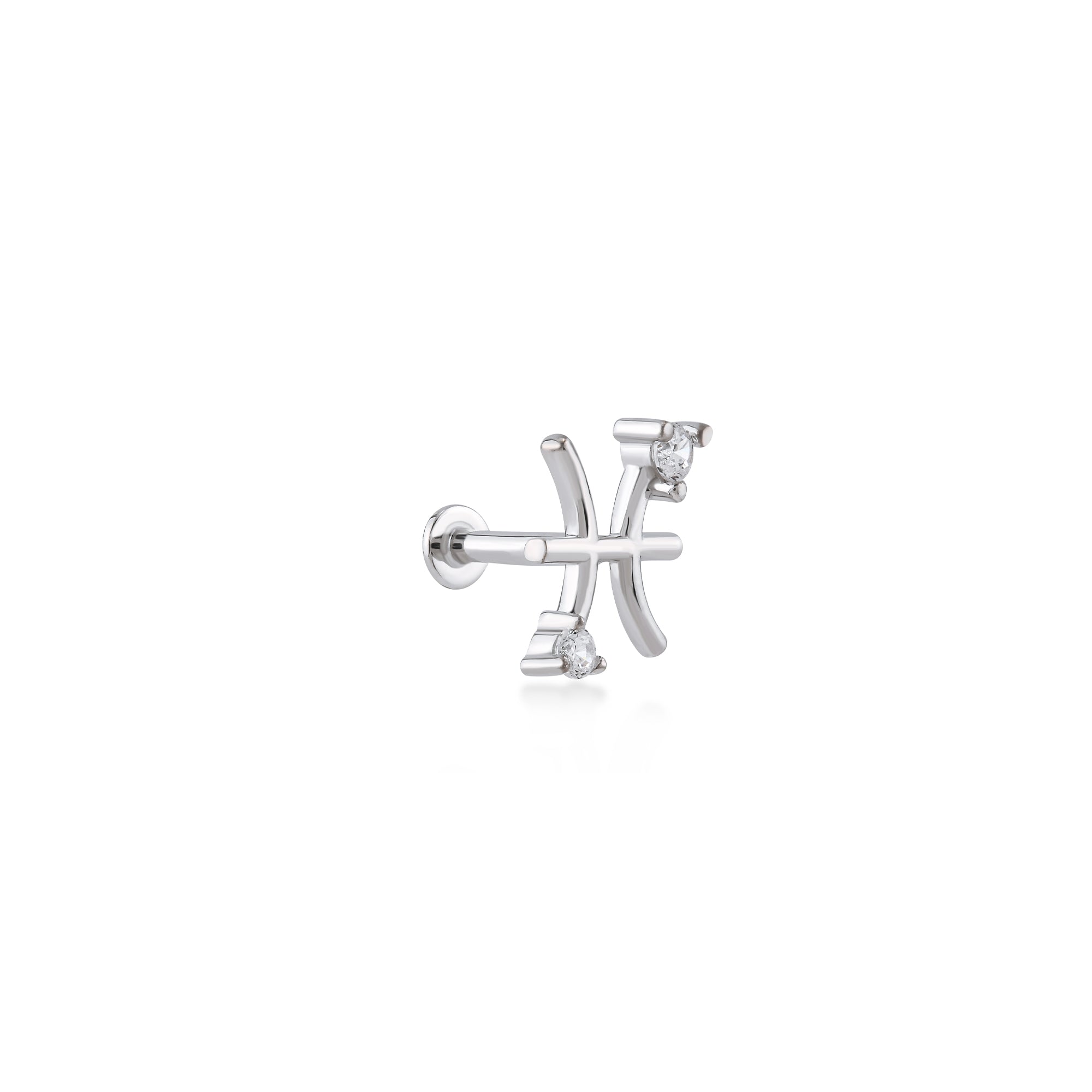 Pisces Balık Burcu Taşlı Altın Piercing / 14 Ayar Beyaz Altın