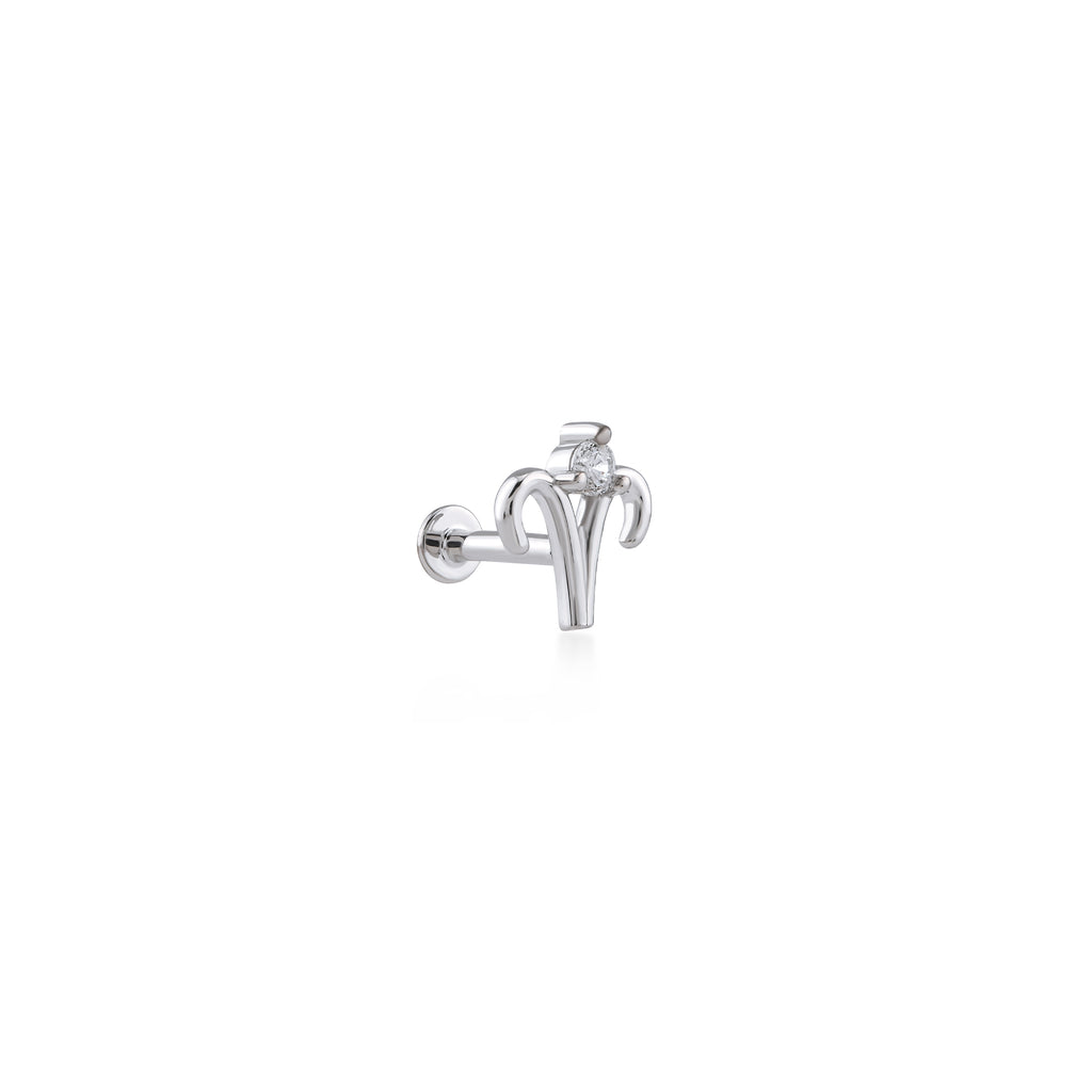 Aries Koç Burcu Taşlı Altın Piercing / 14 Ayar Beyaz Altın