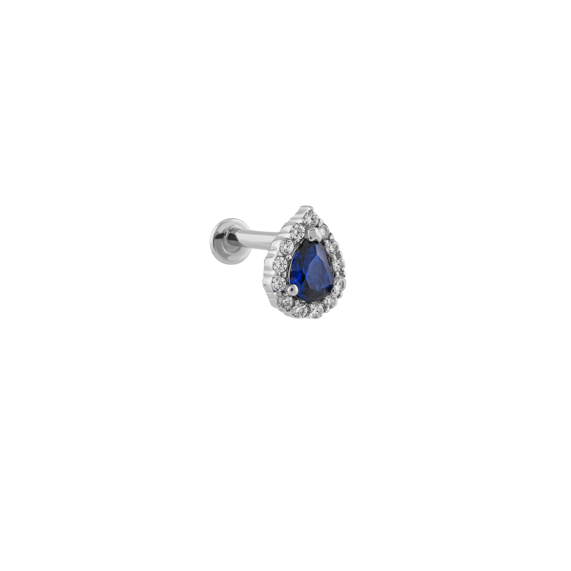 Mavi Taşlı Damla Altın Piercing / 14 Ayar Beyaz Altın