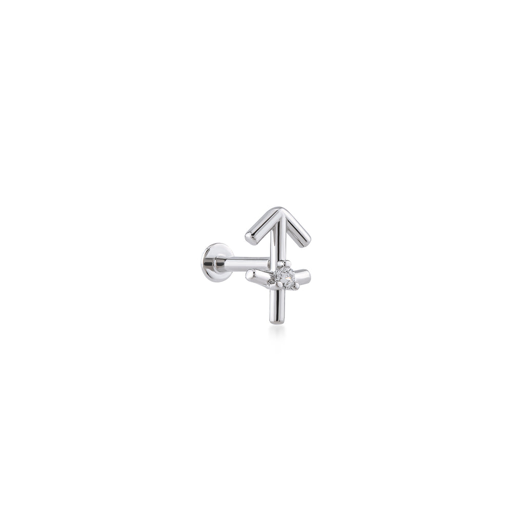 Sagittarius Yay Burcu Taşlı Altın Piercing / 14 Ayar Beyaz Altın