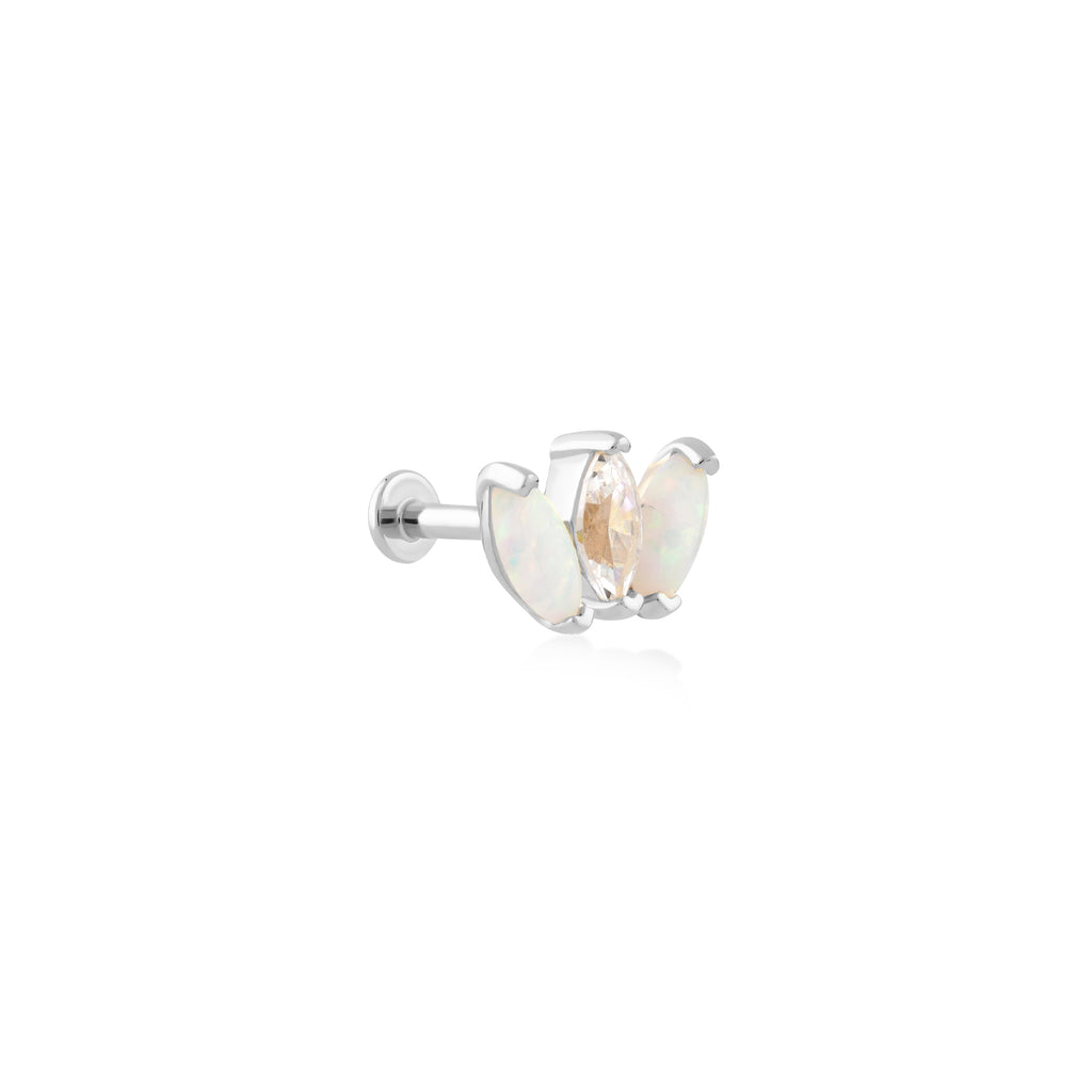 Üçlü Markiz Kesim Opalit ve Zirkon Taşlı Altın Tragus Piercing / TR