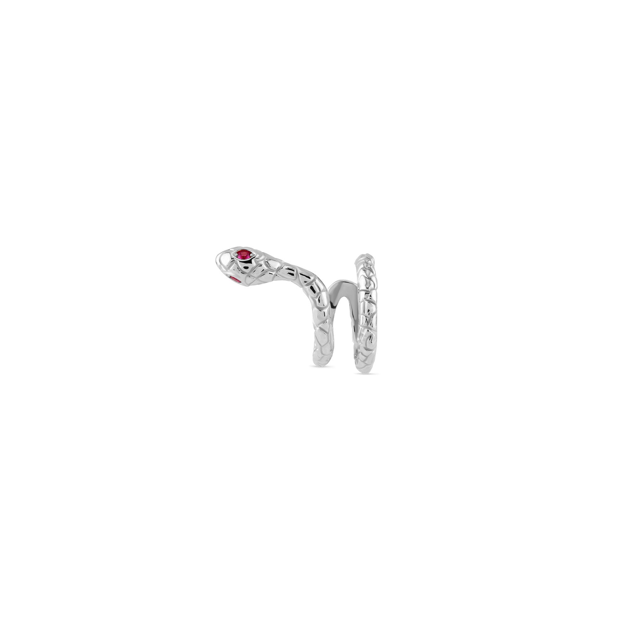 Sarmal Taşlı Yılan Altın Earcuff (Sol Kulak) - 14 Ayar Beyaz Altın