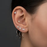 Ballerina Üçlü Markiz Taşlı Kavis Sallantılı Altın Relax Piercing / 14 Ayar Sarı Altın / Kombin