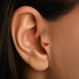 Kupa Kırmızı Mineli Altın Piercing / 14 Ayar Sarı Altın