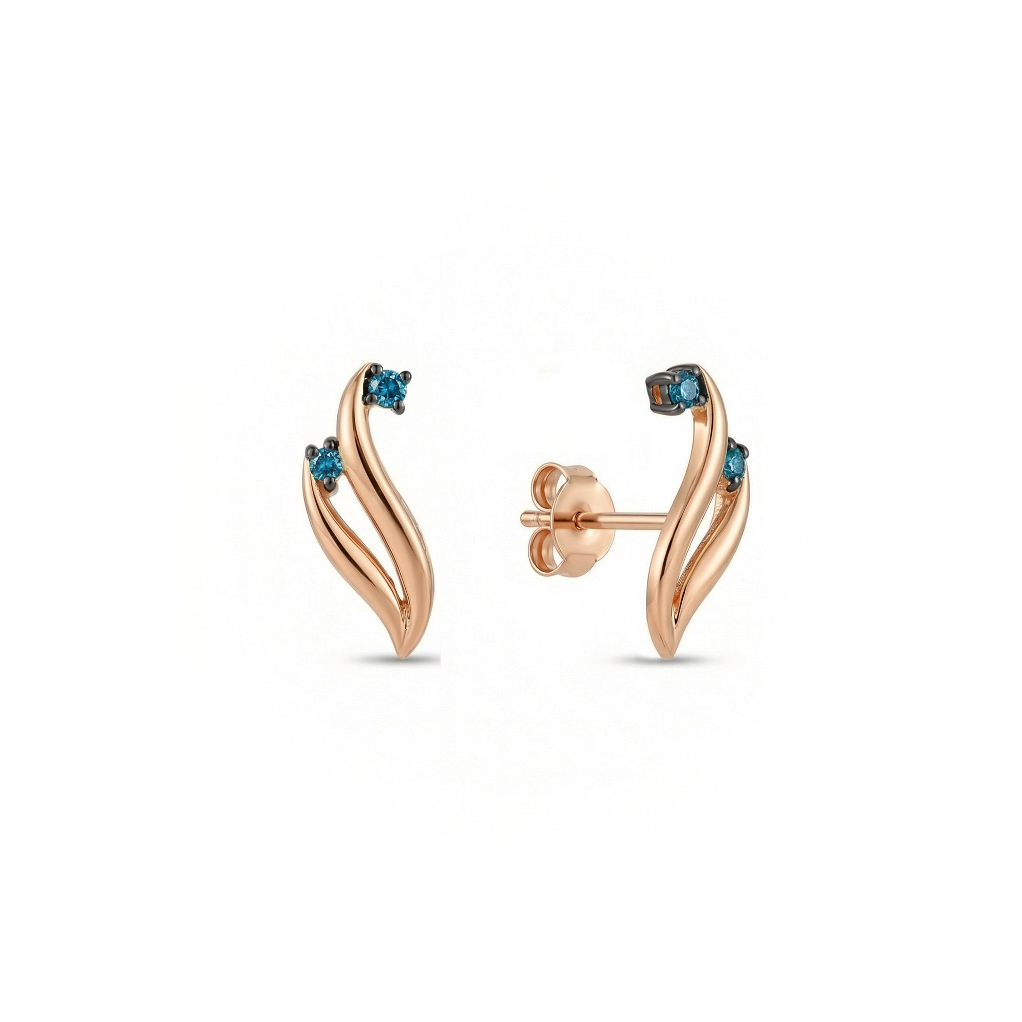 Azzuro Apus Mavi Pırlanta Küpe / 14 Ayar Rose Altın