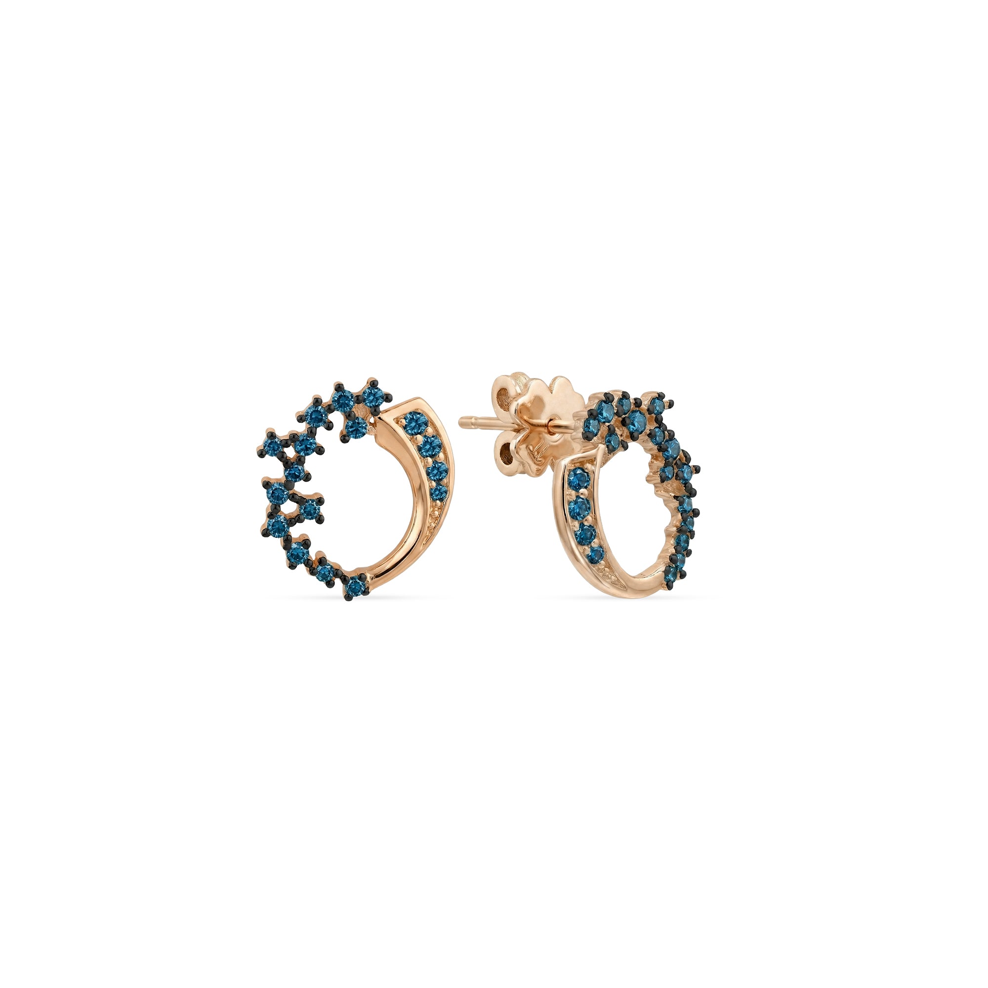 Azzuro Andromeda Mavi Pırlanta Küpe / 14 Ayar Rose Altın