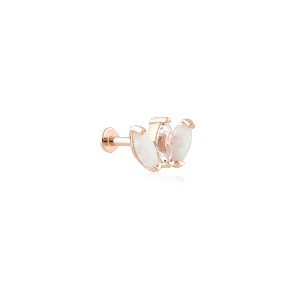 Üçlü Markiz Kesim Opalit ve Zirkon Taşlı Altın Tragus Piercing / TR