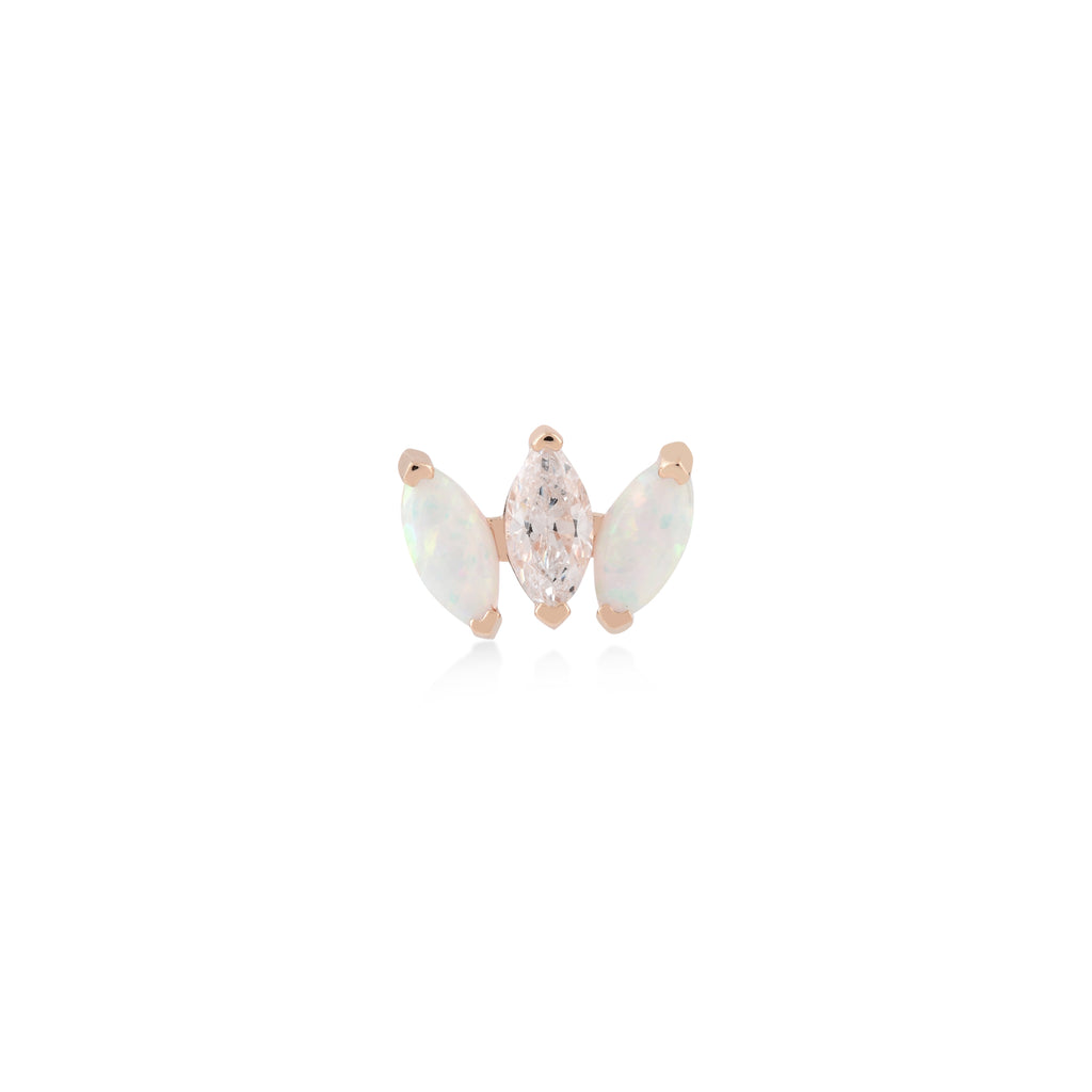 Üçlü Markiz Kesim Opalit ve Zirkon Taşlı Altın Tragus Piercing / TR