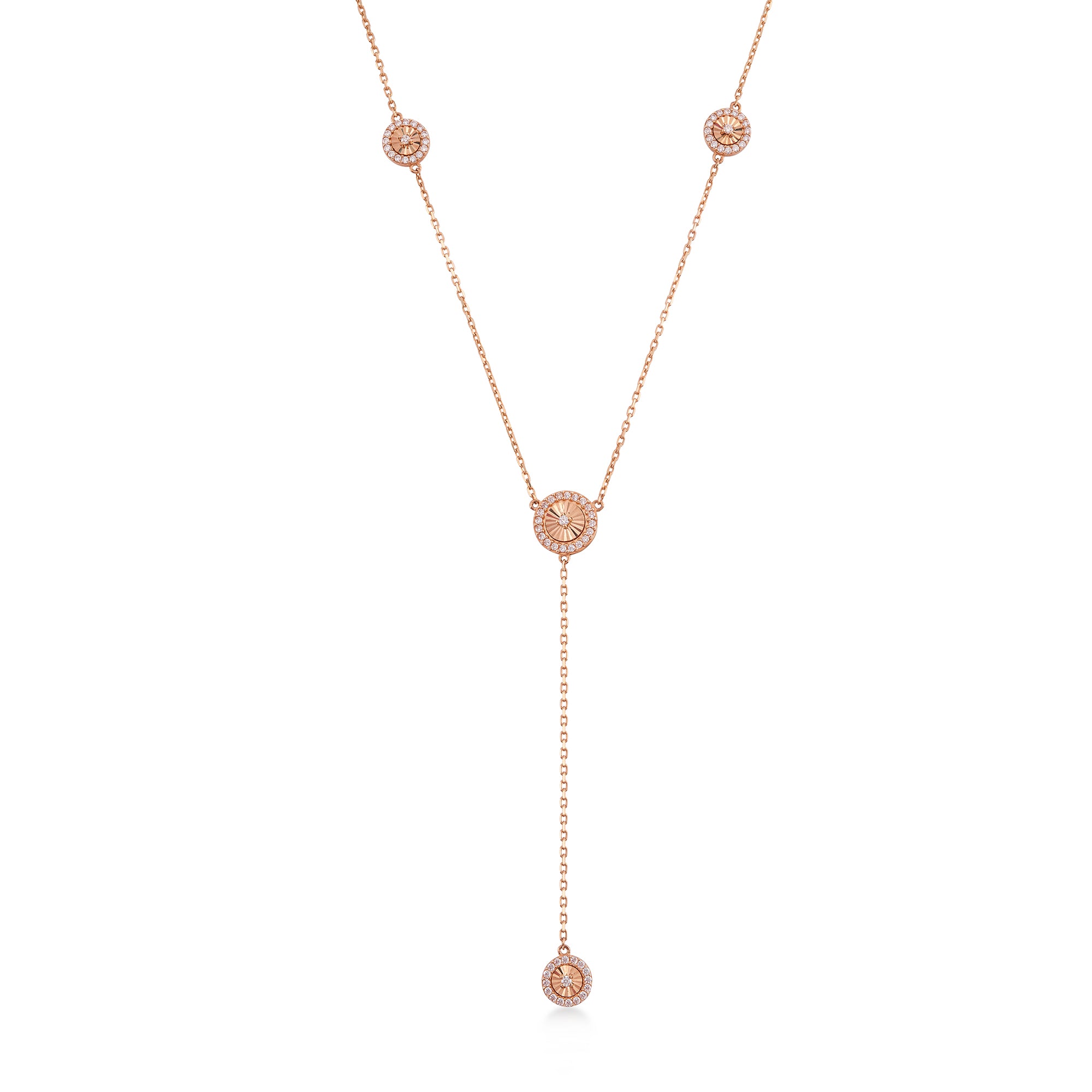 Flamenko Taşlı Sallantılı Y Model Altın Kolye / 14 Ayar Rose Altın