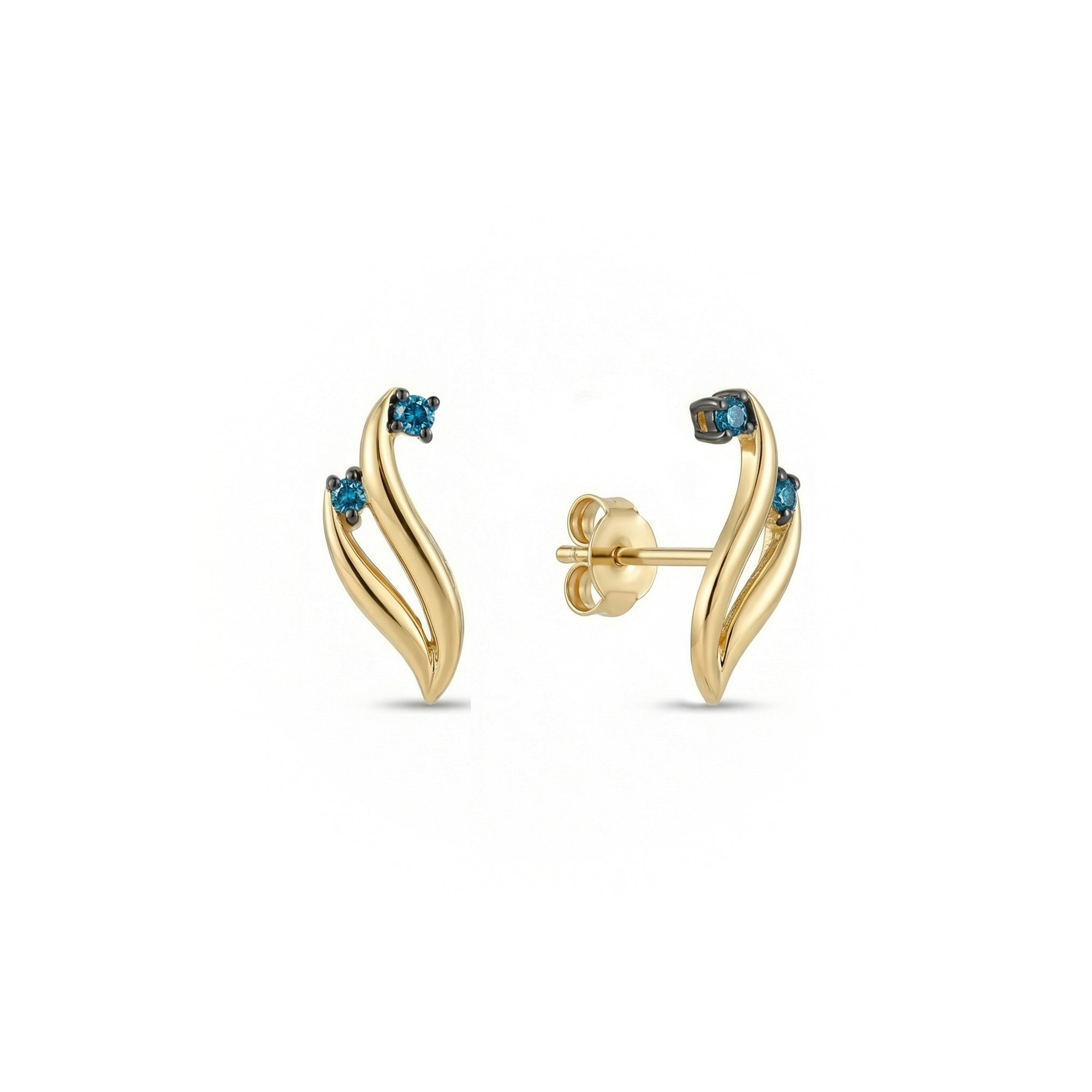 Azzuro Apus Mavi Pırlanta Küpe / 14 Ayar Sarı Altın