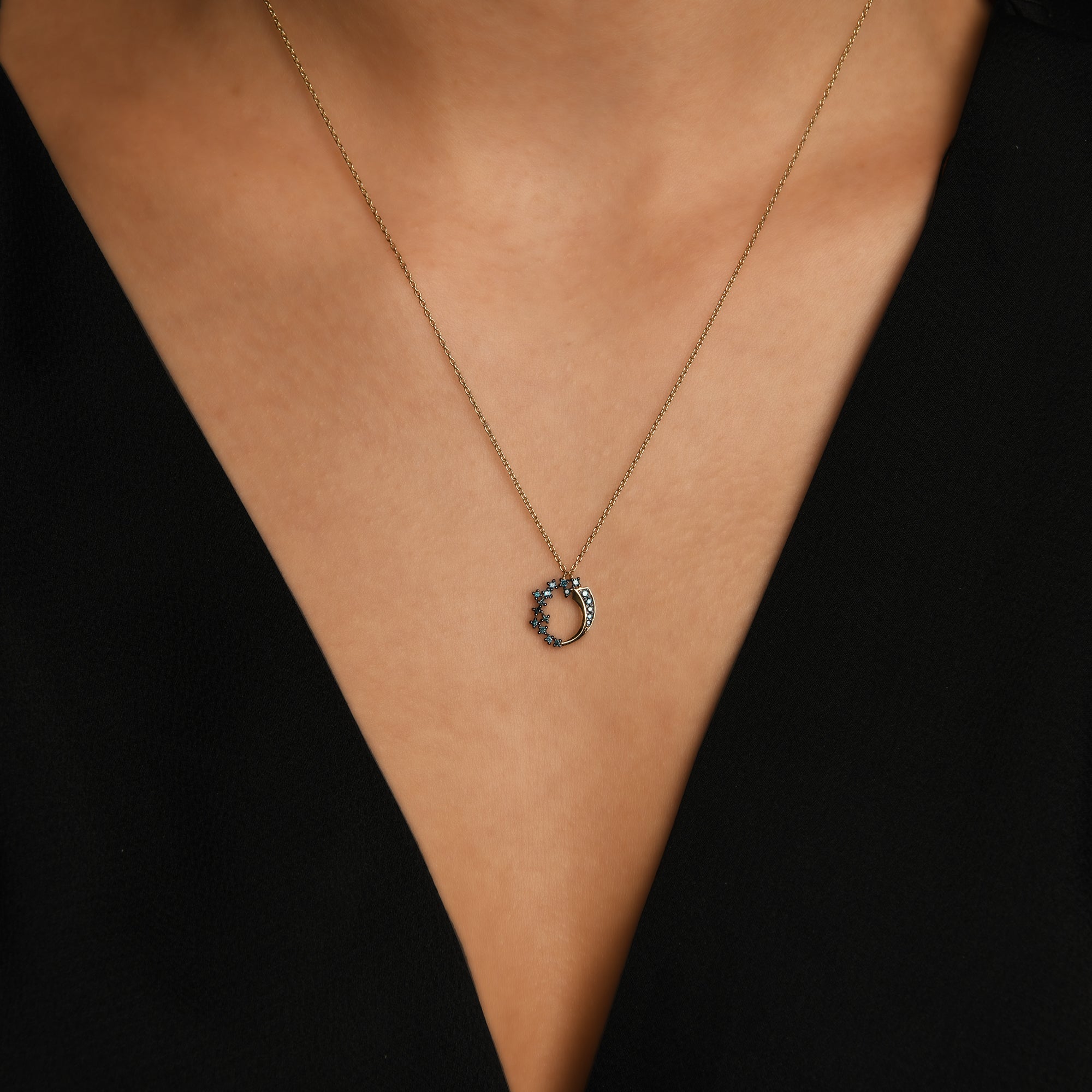 Azzuro Andromeda Mavi Pırlanta Kolye / 14 Ayar Sarı Altın