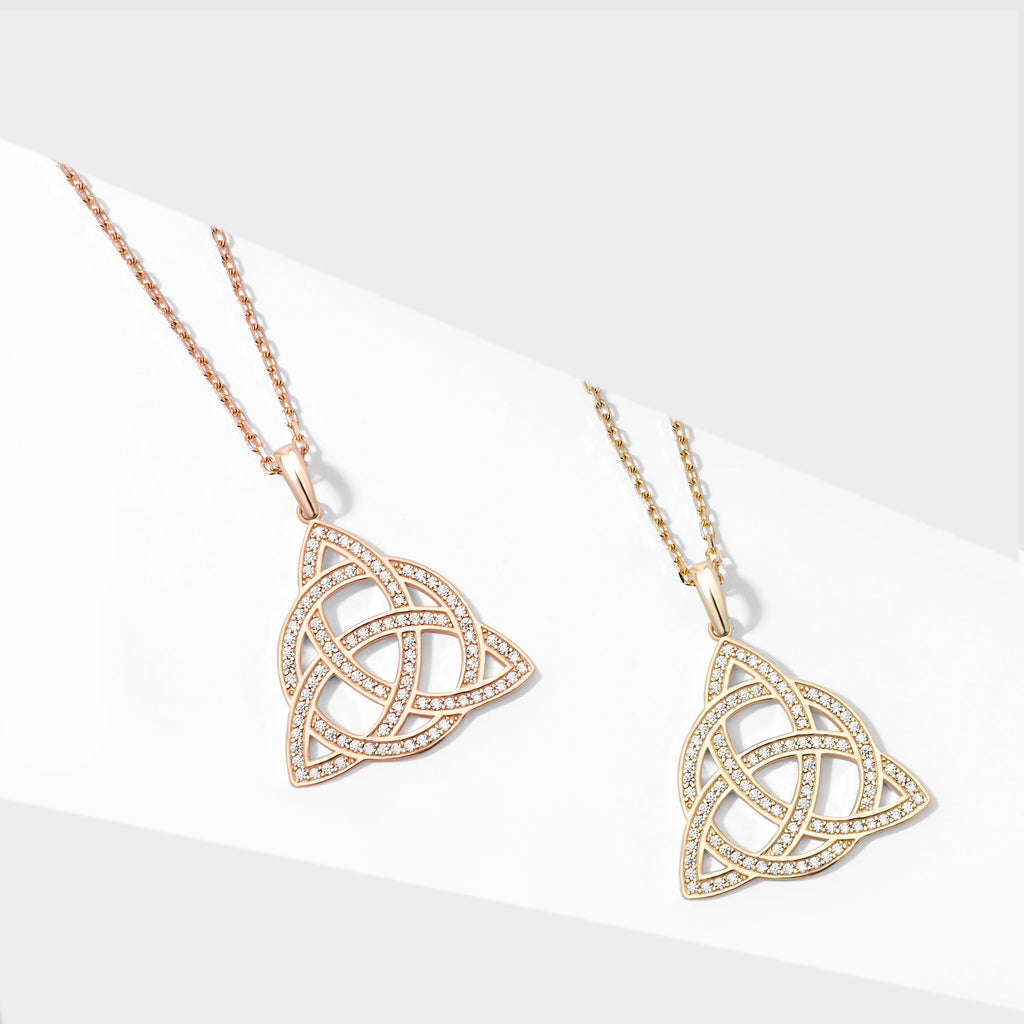 Triquetra Hayat Ağacı Altın Taşlı Kolye