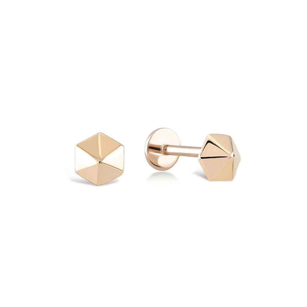 Altıgen Piramit Altın Piercing Rose Altın / TR