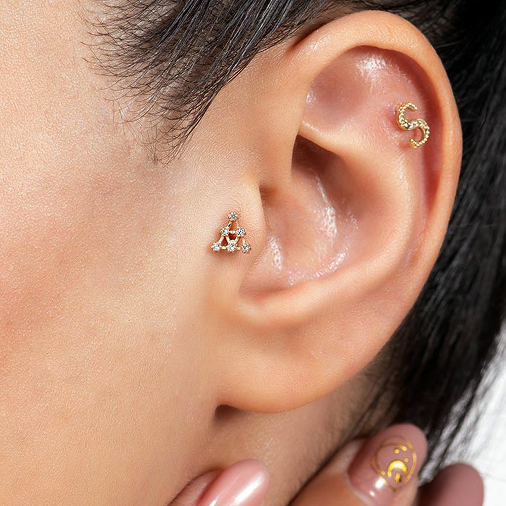 6 Taş Üçgen Pırlanta Tragus Rose Altın / TR