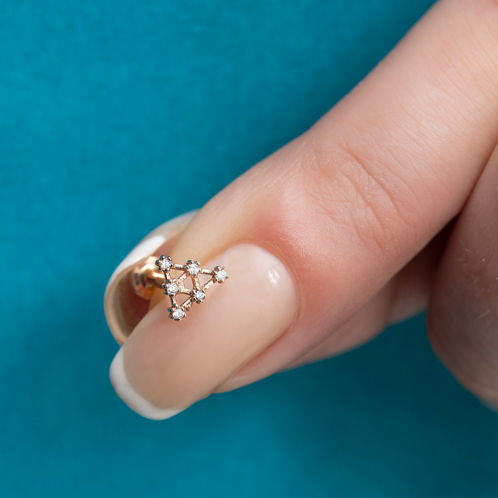 6 Taş Üçgen Pırlanta Tragus Rose Altın / TR