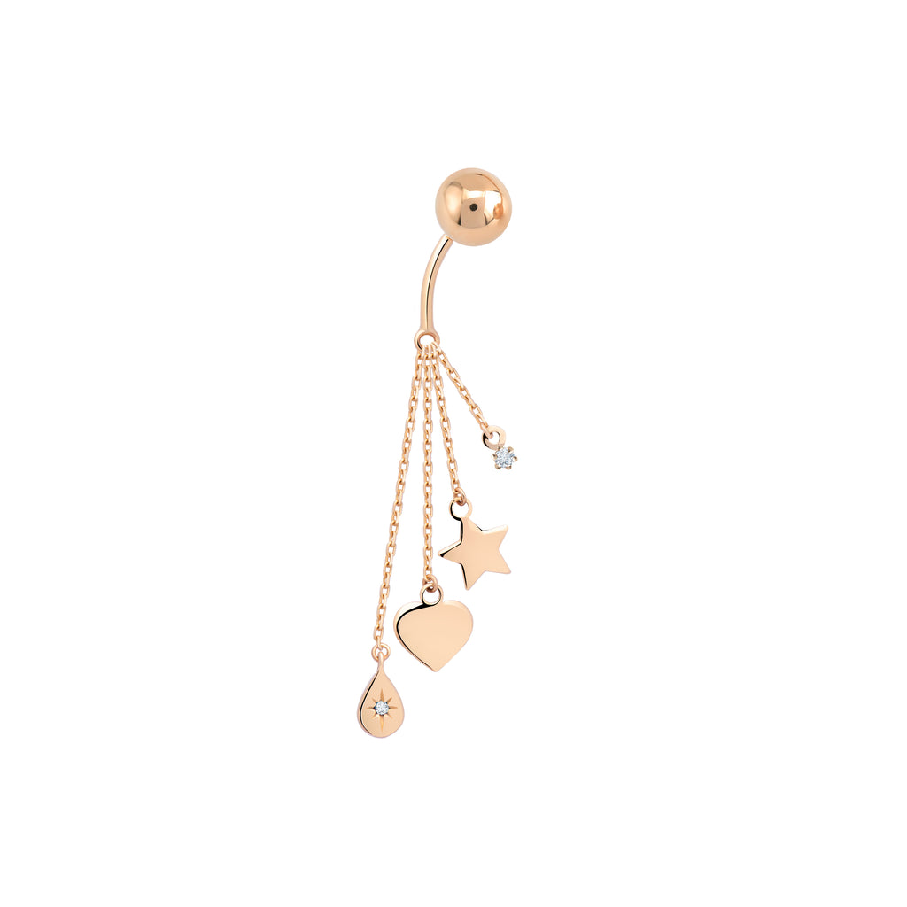 Altın Taşlı Sallantılı Göbek Piercing Rose Altın / TR